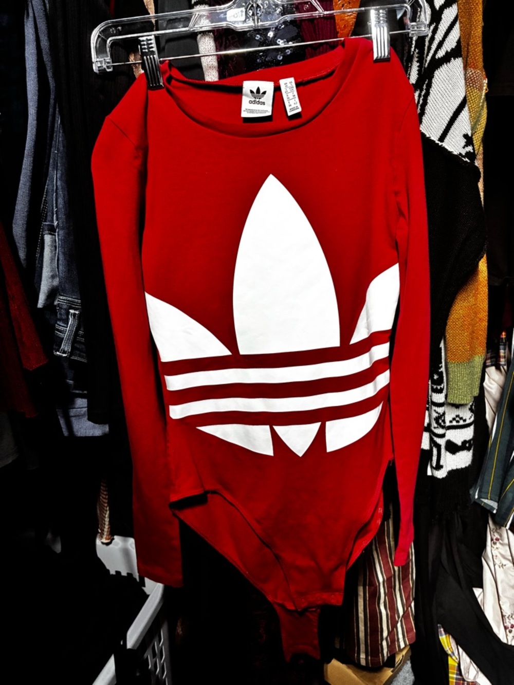 adidas Red Long-Sleeve Trefoil Bodysuit